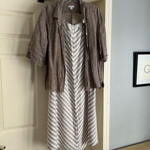 Brown Jacket and Striped Dress Set